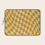 Retro Wavy Optical Illusion Checkerboard Pattern in Mustard Yellow and Cream Laptop Sleeve Gallery Image 1
