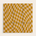 Retro Wavy Optical Illusion Checkerboard Pattern in Mustard Yellow and Cream Wood Wall Art Gallery Image 1