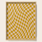 Retro Wavy Optical Illusion Checkerboard Pattern in Mustard Yellow and Cream Serving Tray Gallery Image 1
