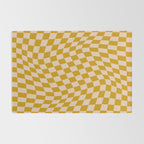 Retro Wavy Optical Illusion Checkerboard Pattern in Mustard Yellow and Cream Rug Gallery Image 2