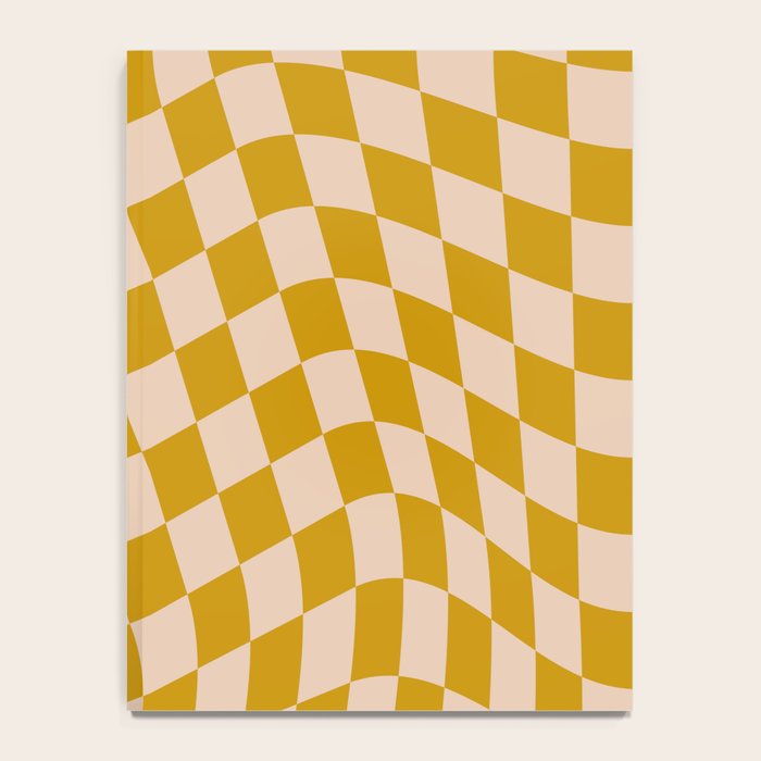 Retro Wavy Optical Illusion Checkerboard Pattern in Mustard Yellow and Cream Notebook Gallery Image 4