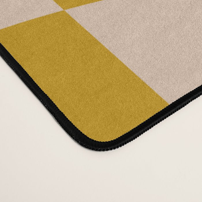 Retro Wavy Optical Illusion Checkerboard Pattern in Mustard Yellow and Cream Desk Mat Gallery Image 4