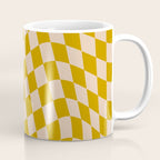 Retro Wavy Optical Illusion Checkerboard Pattern in Mustard Yellow and Cream Coffee Mug Gallery Image 1