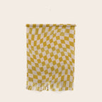Retro Wavy Optical Illusion Checkerboard Pattern in Mustard Yellow and Cream Wall Hanging Gallery Image 1