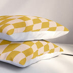 Retro Wavy Optical Illusion Checkerboard Pattern in Mustard Yellow and Cream Pillow Sham Gallery Image 3