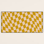 Retro Wavy Optical Illusion Checkerboard Pattern in Mustard Yellow and Cream Desk Mat Gallery Image 3
