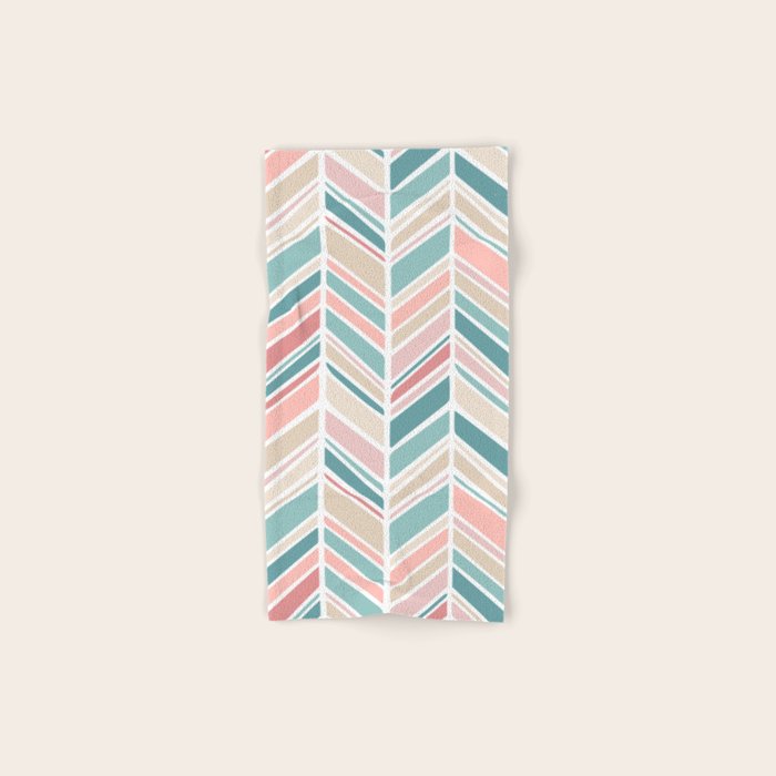 Herringbone Pattern - Cream Coral and Teal Bath Towel Gallery Image 1