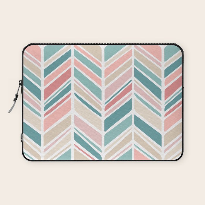 Herringbone Pattern - Cream Coral and Teal Laptop Sleeve Gallery Image 1