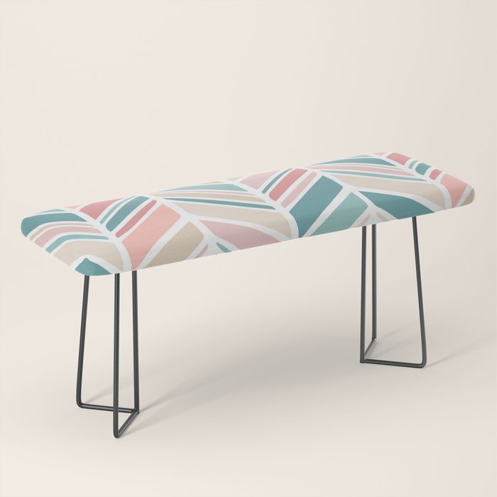 Herringbone Pattern - Cream Coral and Teal Bench Gallery Image 1