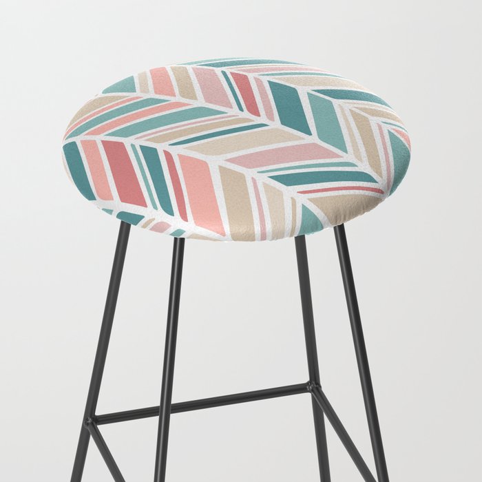 Herringbone Pattern - Cream Coral and Teal Stool Gallery Image 2