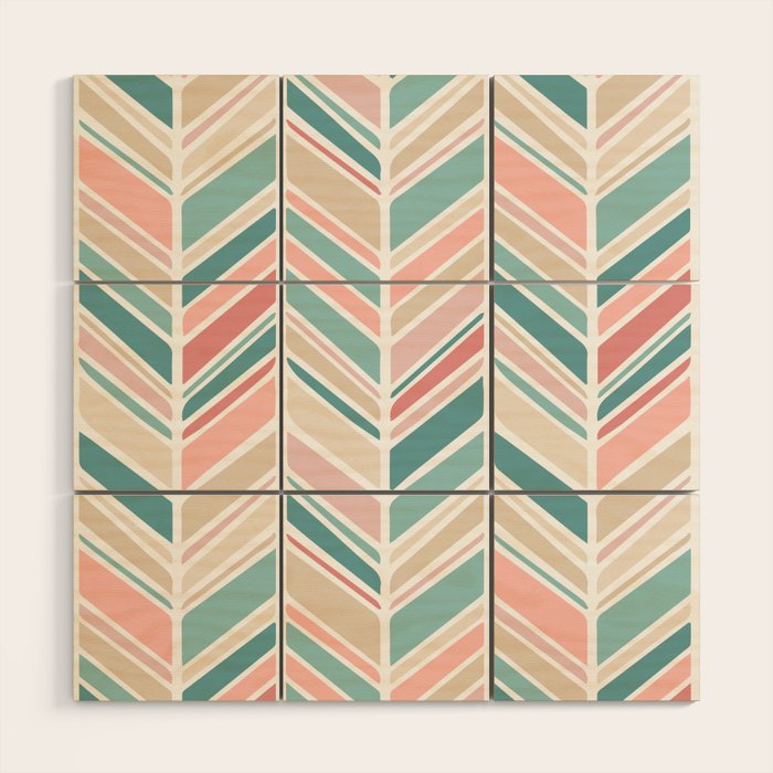 Herringbone Pattern - Cream Coral and Teal Wood Wall Art Gallery Image 1