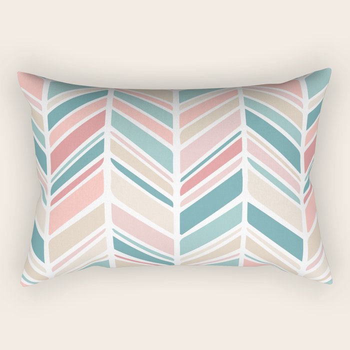 Herringbone Pattern - Cream Coral and Teal Rectangular Pillow Gallery Image 2