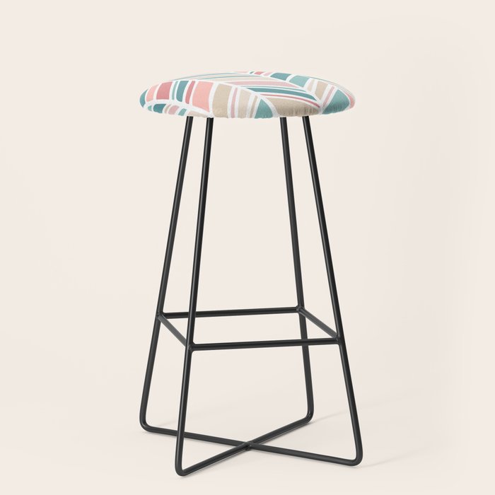 Herringbone Pattern - Cream Coral and Teal Stool Gallery Image 1