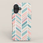 Herringbone Pattern - Cream Coral and Teal iPhone Case Gallery Image 1