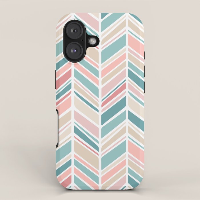Herringbone Pattern - Cream Coral and Teal iPhone Case Gallery Image 1