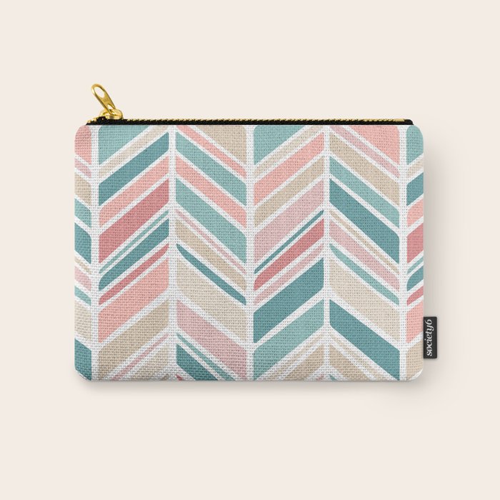 Herringbone Pattern - Cream Coral and Teal Carry All Pouch Gallery Image 1