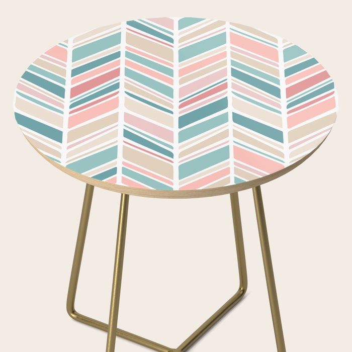Herringbone Pattern - Cream Coral and Teal Side Table Gallery Image 2