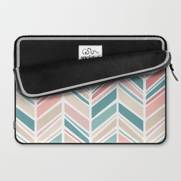 Herringbone Pattern - Cream Coral and Teal Laptop Sleeve Gallery Image 2