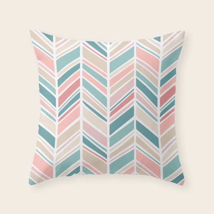 Herringbone Pattern - Cream Coral and Teal Throw Pillow Gallery Image 6