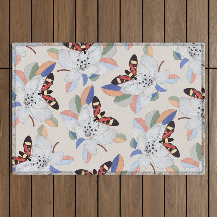 Magnolia flower and insect Outdoor Rug Gallery Image 1