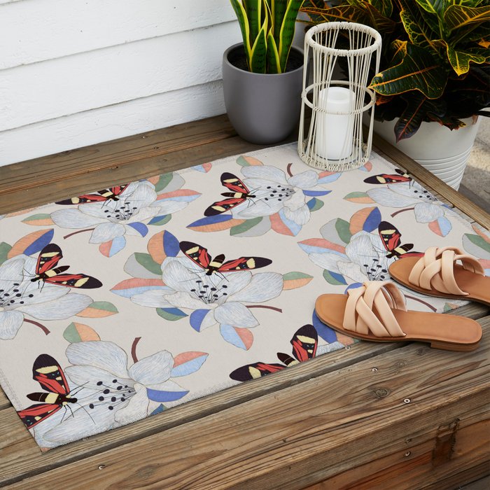 Magnolia flower and insect Outdoor Rug Gallery Image 2