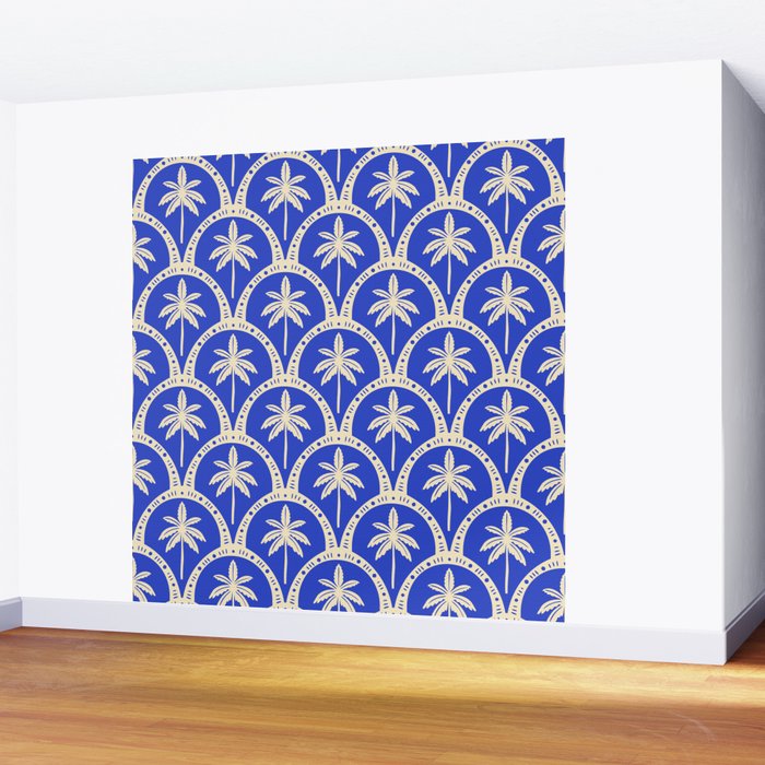 Vintage blue summer palm tree art pattern Wall Mural Gallery Image 2