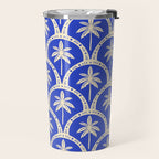 Vintage blue summer palm tree art pattern Travel Mug Gallery Image 2