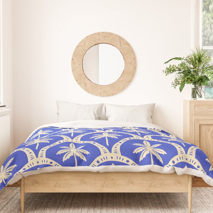 Vintage blue summer palm tree art pattern Duvet Cover Gallery Image 3