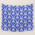 Vintage blue summer palm tree art pattern Wall Tapestry Gallery Image 4