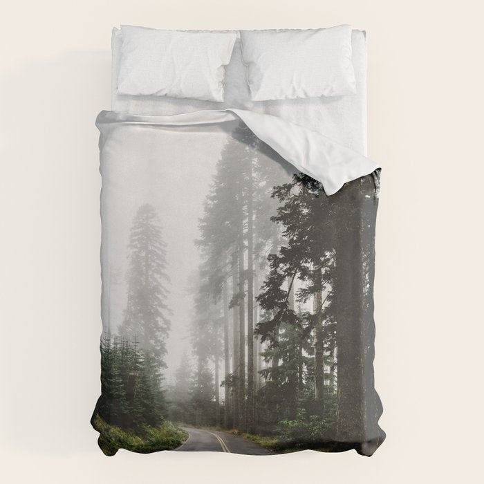 Foggy Forest Road - Pacific Northwest Travel Duvet Cover Gallery Image 1