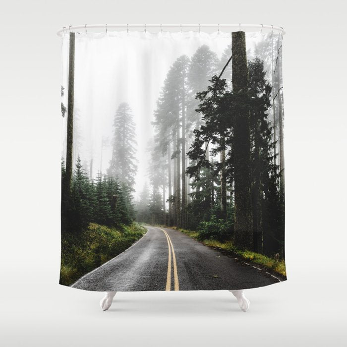 Foggy Forest Road - Pacific Northwest Travel Shower Curtain Gallery Image 1