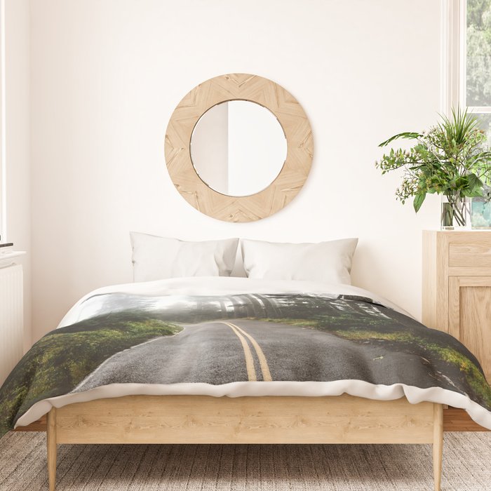 Foggy Forest Road - Pacific Northwest Travel Duvet Cover Gallery Image 3