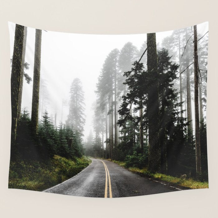 Foggy Forest Road - Pacific Northwest Travel Wall Tapestry Gallery Image 1