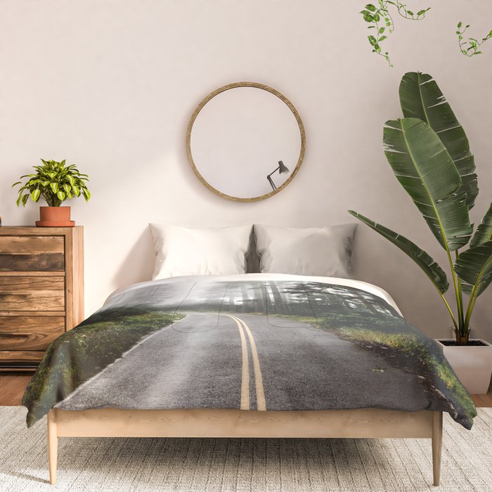 Foggy Forest Road - Pacific Northwest Travel Comforter Gallery Image 3