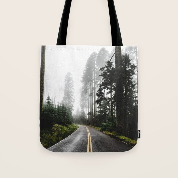 Foggy Forest Road - Pacific Northwest Travel Tote Bag Gallery Image 1