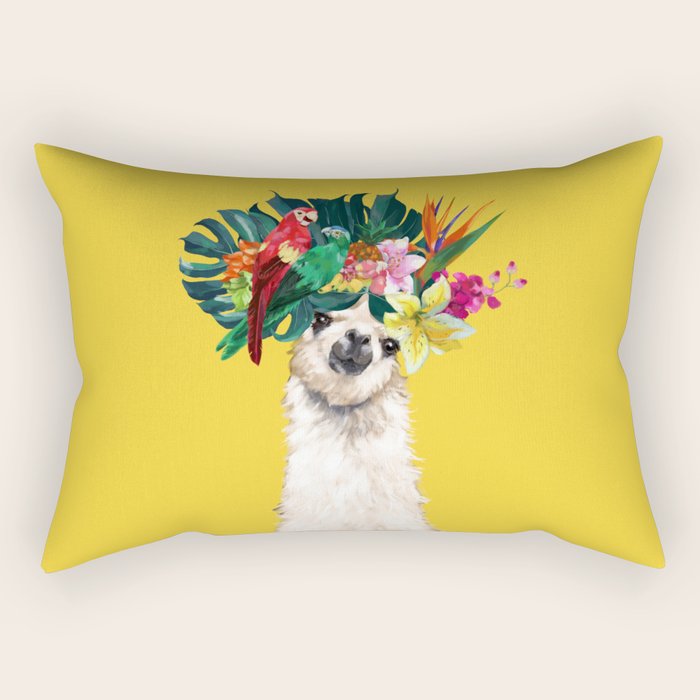 Aloha Hawaiian Llama in Yellow Rectangular Pillow Gallery Image 1