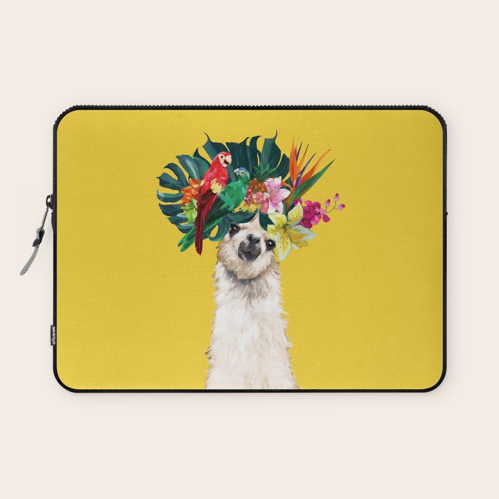 Aloha Hawaiian Llama in Yellow Laptop Sleeve Gallery Image 1