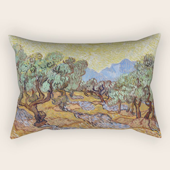 Olive Trees with Yellow Sky and Sun by Vincent Van Gogh Rectangular Pillow Gallery Image 2