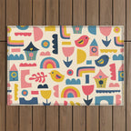 Scandinavian Birds Flowers Rainbows Kids Pattern Outdoor Rug Gallery Image 1