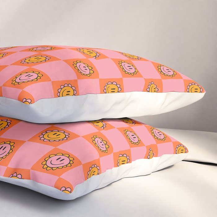 Orange Pink Smiley Checkerboard Print Pillow Sham Gallery Image 3