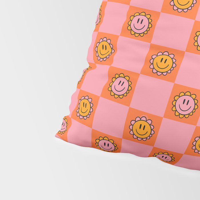 Orange Pink Smiley Checkerboard Print Pillow Sham Gallery Image 4