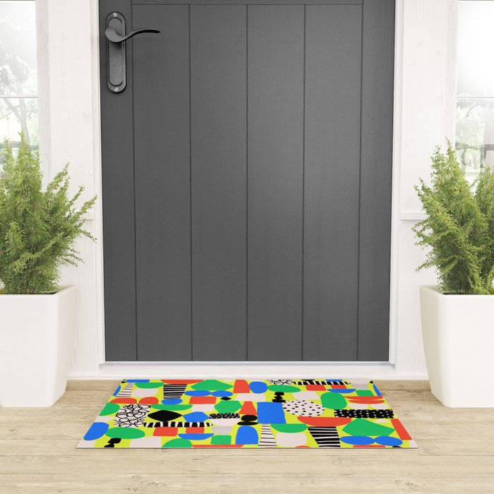 Geometric Collage Matisse Style Green Red Blue Red Pattern Welcome Mat Gallery Image 3