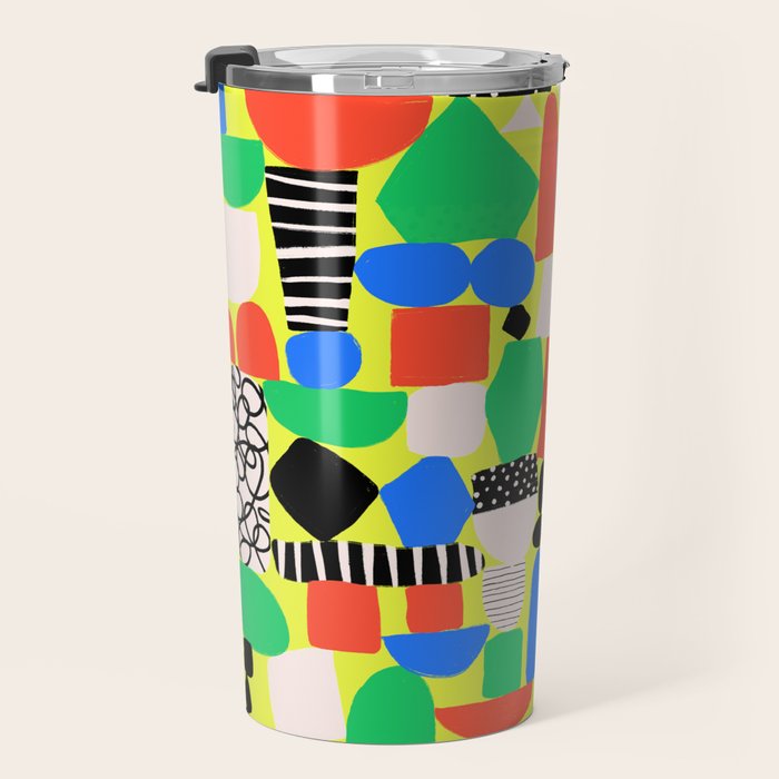 Geometric Collage Matisse Style Green Red Blue Red Pattern Travel Mug Gallery Image 3
