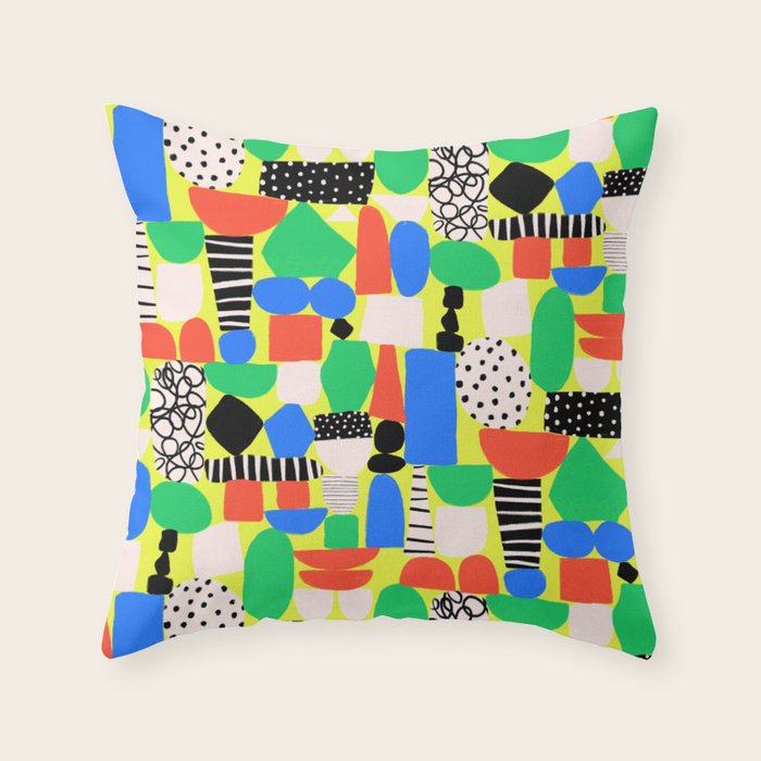 Geometric Collage Matisse Style Green Red Blue Red Pattern Throw Pillow Gallery Image 6