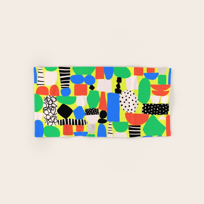 Geometric Collage Matisse Style Green Red Blue Red Pattern Bath Towel Gallery Image 1