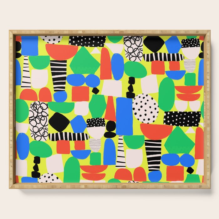 Geometric Collage Matisse Style Green Red Blue Red Pattern Serving Tray Gallery Image 1