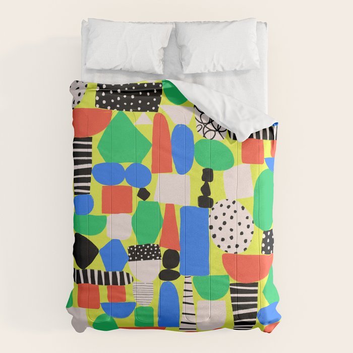 Geometric Collage Matisse Style Green Red Blue Red Pattern Comforter