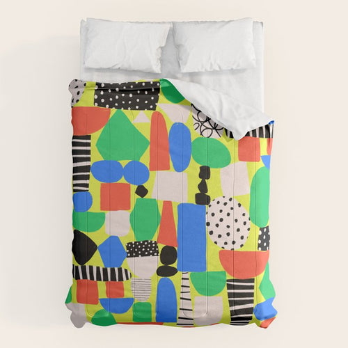 Geometric Collage Matisse Style Green Red Blue Red Pattern Comforter Gallery Image 6