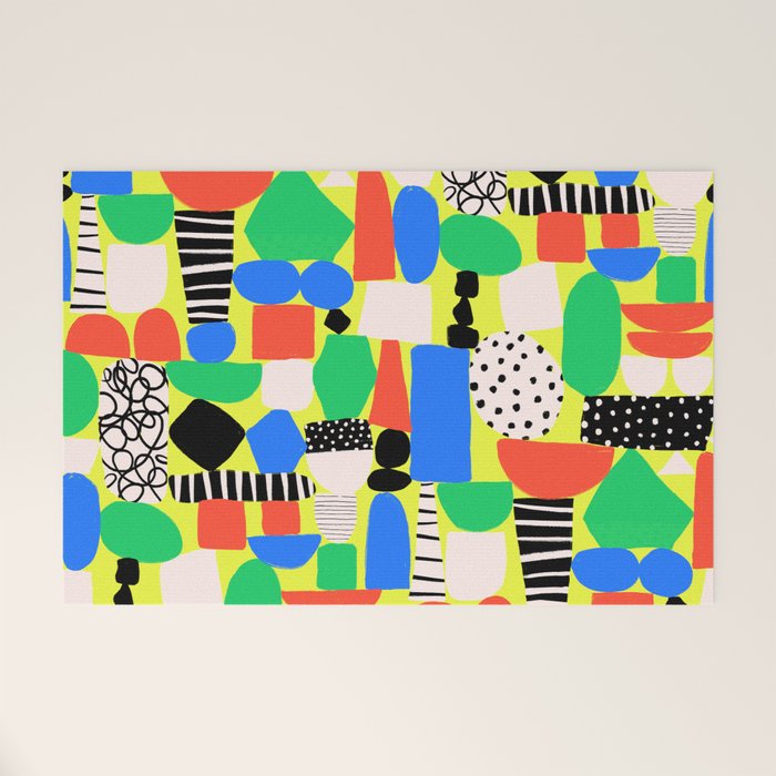 Geometric Collage Matisse Style Green Red Blue Red Pattern Welcome Mat Gallery Image 1