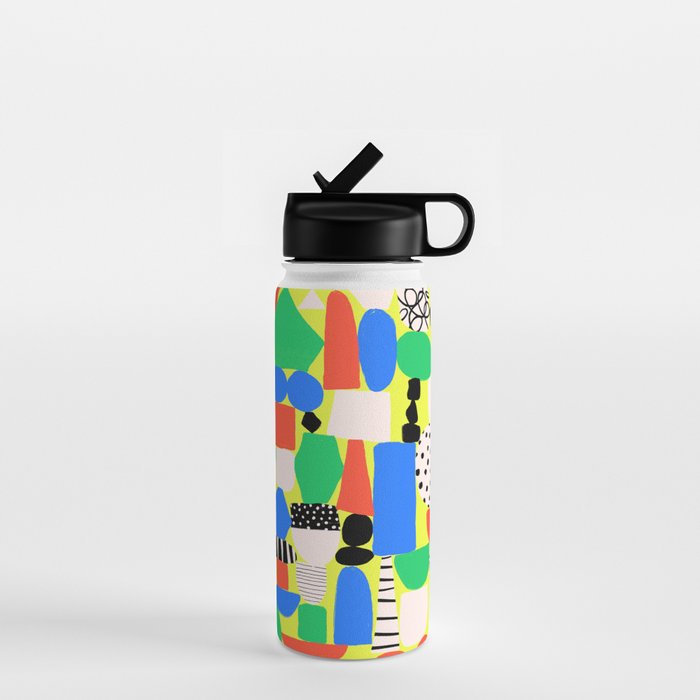 Geometric Collage Matisse Style Green Red Blue Red Pattern Water Bottle Gallery Image 1